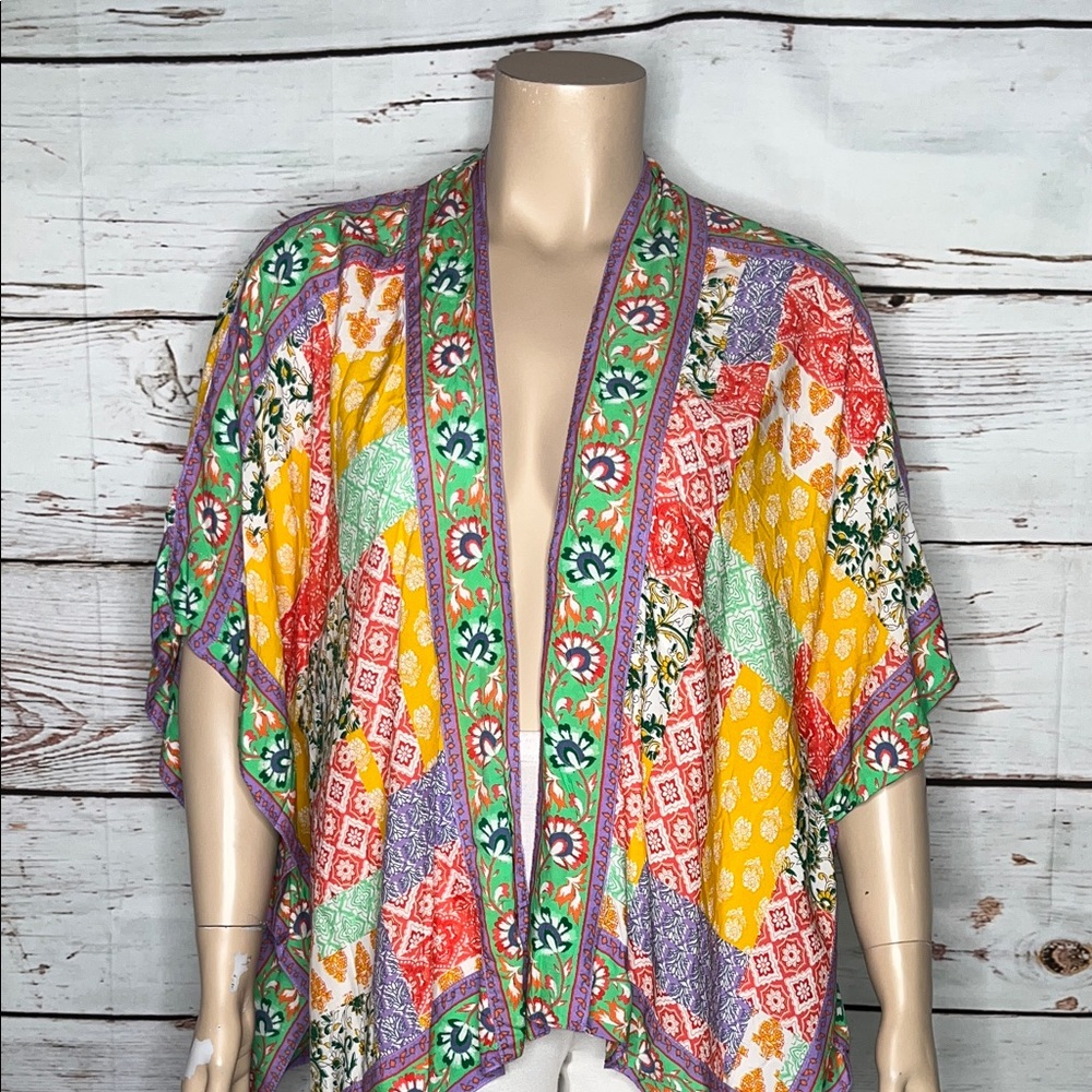 Tolani Collection Size 1XP Floral Patchwork Print Kimono Cardigan Jacket - Picture 2 of 5